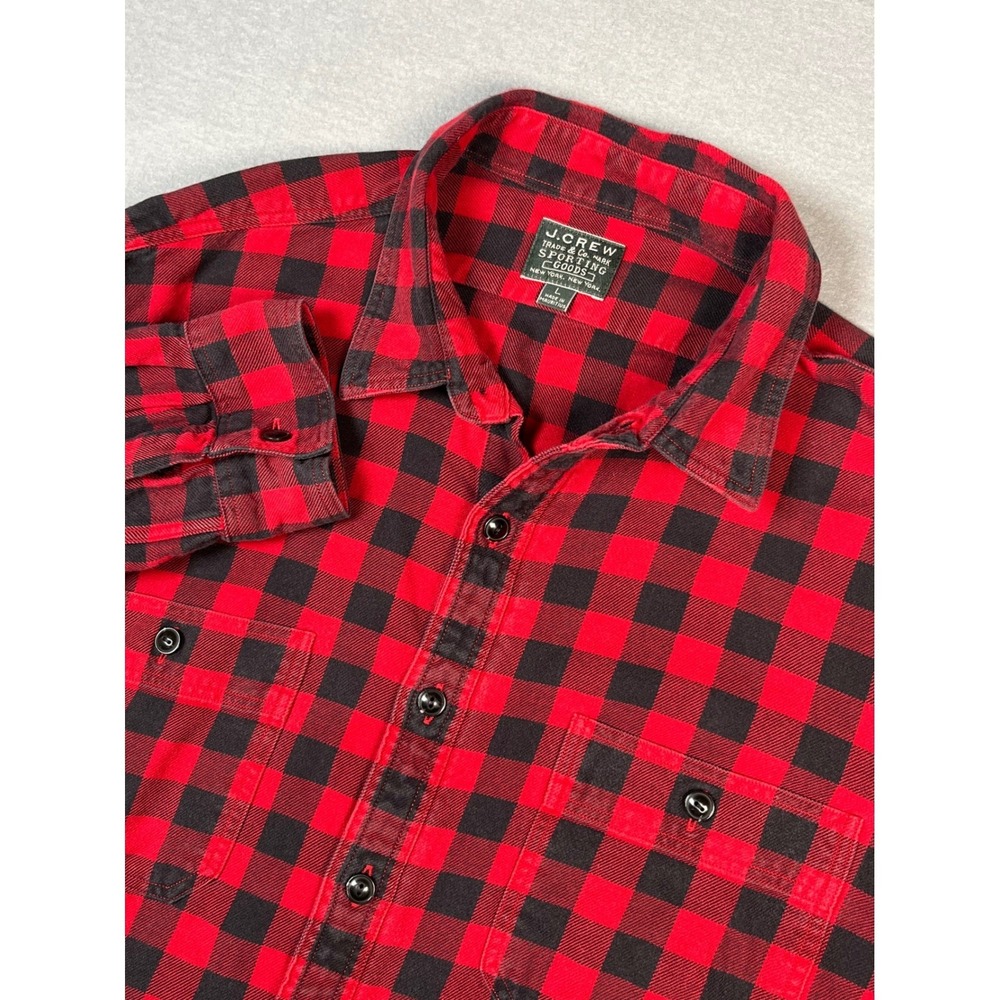 J Crew Red Black Buffalo Plaid Flannel Shirt Sporting Goods  Large Gingham Check